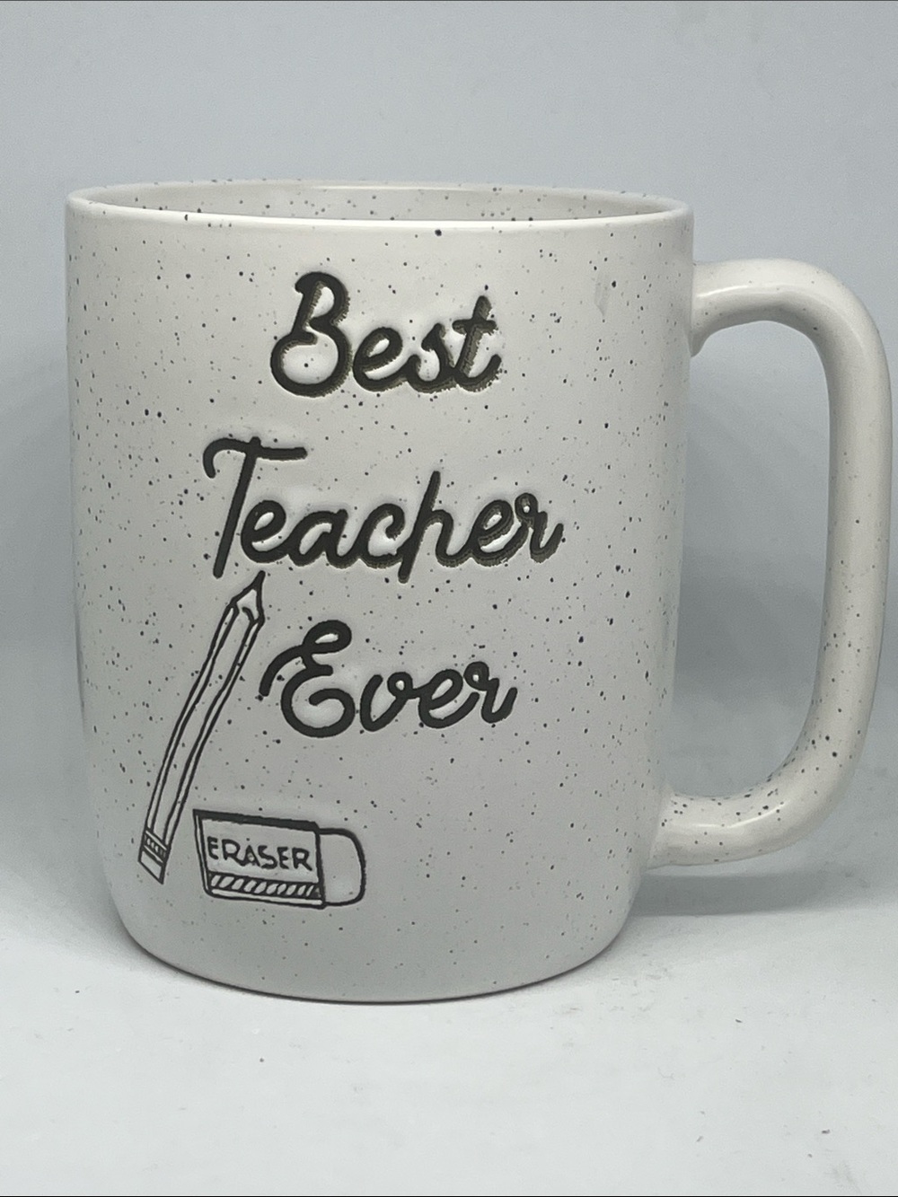 Best Teacher Ever Speckled Ceramic Mug - White with Black Lettering